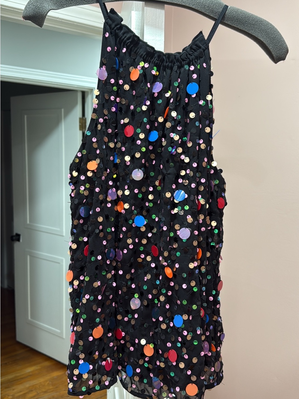 Moulinette Soeurs Anthropologie Black Sequin Halter Top